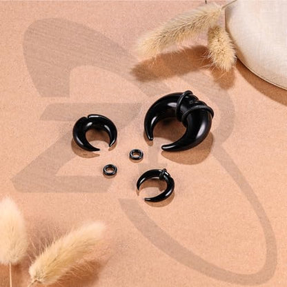 ZS 1 Pair Glass Septum Stretching Kit Set - C Shape Pincher Tapers with O-Rings & Grooved, 6G to 5/8" Buffalo Septum Retainers Rings for Nose Ear Piercing Jewelry - color: Black, size: 00g(10mm)