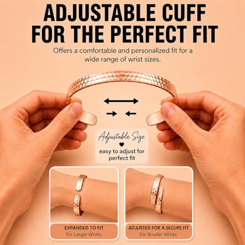 Healing Monk Pure Copper Bracelet for Men & Women – Handmade Uncoated Copper Jewelry Cuff – Adjustable Healing Copper Bracelets for Arthritis – Mens & Womens Copper Cuff Pulsera de Cobre - style: Hammered