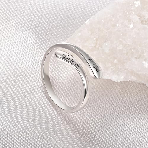 Fookduoduo 925 Sterling Silver Ring Inspirational Jewelry adjustable Wrap Open Rings for Women - style: Be Kind