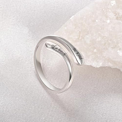 Fookduoduo 925 Sterling Silver Ring Inspirational Jewelry adjustable Wrap Open Rings for Women - style: Be Kind