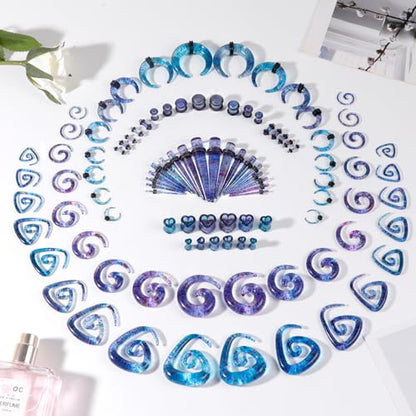 54/102Pcs Ear Stretching Kit 14G-00G Acrylic Ear Gauge Stretching Kit with Heart Plugs Gauge Tapers Ear Tunnels Horseshoes Taper Spiral Tapers Gauges Ear Expanders for Men Women - color: Pink