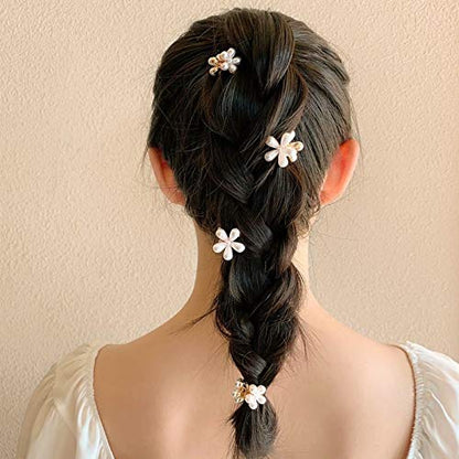 Mini Pearl Hair Barrettes for Women Girls, 10pcs Sweet Artificial Pearl Hair Clips, Flower Pins Clips for Party Wedding Daily
