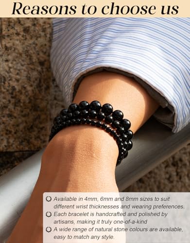 Natural Stone Beaded Bracelets for Men Women, 4mm 6mm 8mm | Healing Crystal, Protection Gemstone, Gift Packaging with Energy Card, Stretch Jewelry, Replacement Beads Included, 18 Stone - color: Black Tourmaline(Protection & Balance), size: 8mm