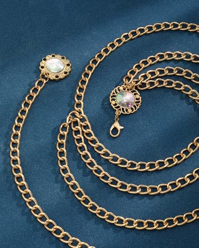 Chain Belt for Women Fashion Multilayer Metal Waist Chain Dress Belt Adjustable - size: Fit Waist Up to 46'', style: Diamond Gold
