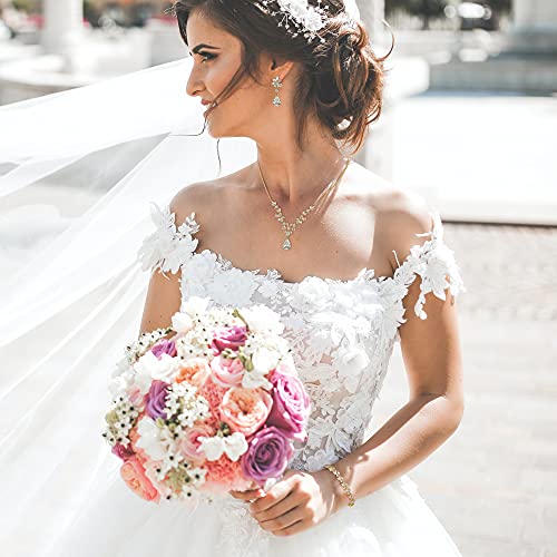 EleQueen Women's Wedding Bridal Jewelry Set for Brides Bridesmaids, Silver/14K Gold/Rose Gold Plated Cubic Zirconia Teardrop Necklace Dangle Earrings Bracelet Sets for Party Prom - color: 02-14K Gold-Necklace+Earrings+Bracelet