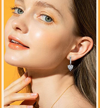 Cubic Zirconia Heart Dangle Hoop Earrings Crystal Love Heart Charm Drop Cartilage Small Huggie Hoops Earring Piercing Dainty Valentine's Day Jewelry Gifts for Women - color: Silver