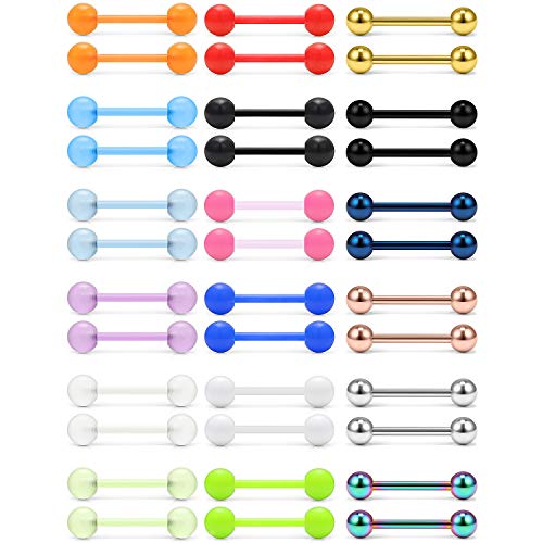 14G 16mm Glow in The Dark Flexible Acrylic Straight Tongue Nipple Ring Retainer Piercing - color: 36PCS - Option C