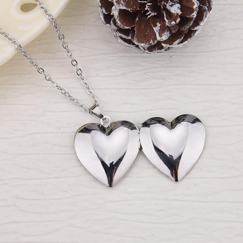YALLNASL Heart Locket Necklace for Women Men Silver Locket NecklaceS That Holds Pictures Polished Pendant Necklaces for Wife Girlfriend Heart Shaped Neckalce Gift for BFF Sisters - color: silver