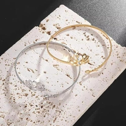 Stainless Steel Mandala Lotus Open Bracelet Women's Fashion Cuff Bracelet Casual Sports Yoga Jewelry - color: golden
