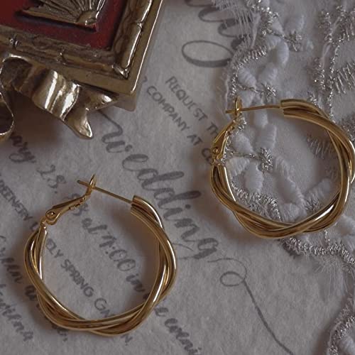 Hoop Earrings for Women, 14K Gold Sterling Silver Chunky Twisted Hoops Earring Hypoallergenic Ear Jewelry - color: Gold-28mm