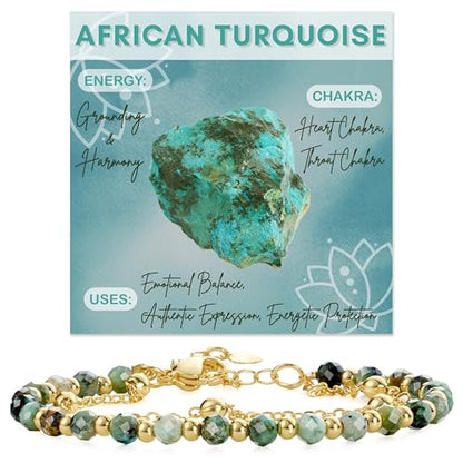 Farfume Crystal Beaded Bracelets for Women 4mm Natural Stone Jewelry Gifts | Natural Beads Gemstone,Handmade,Helper Tool,Yoga Protection,Hypoallergenic,Durability Wear - color: African Turquoise-Grounding & Harmony