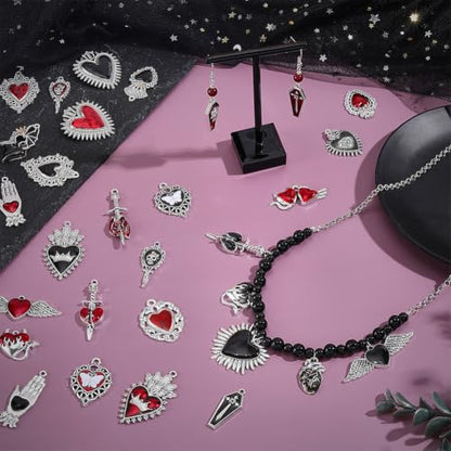 PH PandaHall 56pcs 2 Colors Alloy Enamel Gothic Charms Pendants Bulk Black Skull Cross Beads Goth Halloween Charms for DIY Jewelry Making Alternative Aesthetic Keychain Bracelet Craft Projects