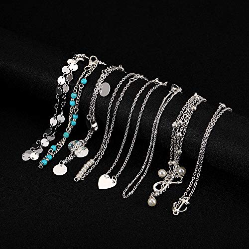 Softones 16Pcs Ankle Bracelets for Women Gold Silver Two Style Chain Beach Anklet Bracelet Jewelry Anklet Set,Adjustable Size - color: C:8-Gold 8-Silver