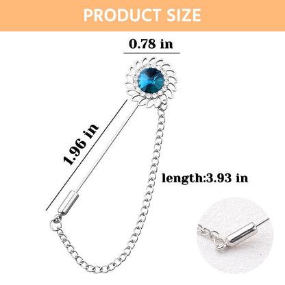 Mens Sunflower Lapel Pin Crystal Rhinestone Brooches for Men Hanging Chain Brooch Suit Pin Flower Lapel Pins for Men Wedding Business Party - color: Peacock Blue-J
