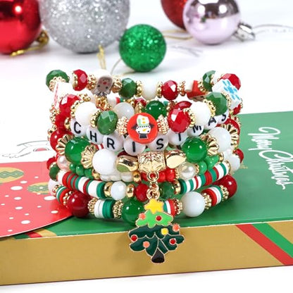Ardorchid Halloween Bracelets for Women Pumpkin Ghost Steleton Bat Skull Beaded Stackable Stretchy Bracelet Rugby Thanksgiving Christmas Heishi Bracelets - color: Christmas Bracelets-1