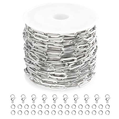 Kyutong 5M Stainless Steel Jewelry Making Chain Roll 4mm Paperclip Chain | 16.4FT Silver Necklace Chains on Spool Paper Clip Link Chains for Crafts DIY Jewelry Findings - color: Silver-6