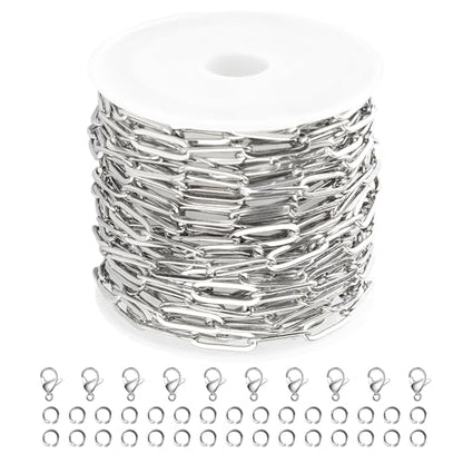 Kyutong 5M Stainless Steel Jewelry Making Chain Roll 4mm Paperclip Chain | 16.4FT Silver Necklace Chains on Spool Paper Clip Link Chains for Crafts DIY Jewelry Findings - color: Silver-6