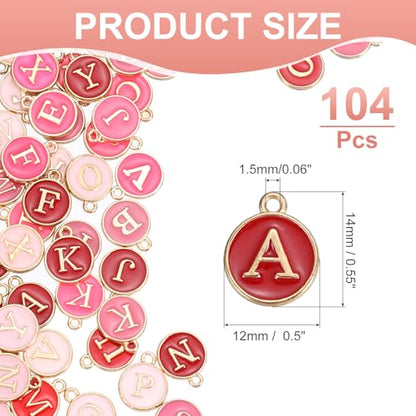MECCANIXITY Letter Initial Charm Double Sided Alphabet Pendants A-Z Letter Charm for Jewelry Making Necklaces Bracelets Earrings DIY Accessories - color: Light Pink/Pink/Rose Red/Red