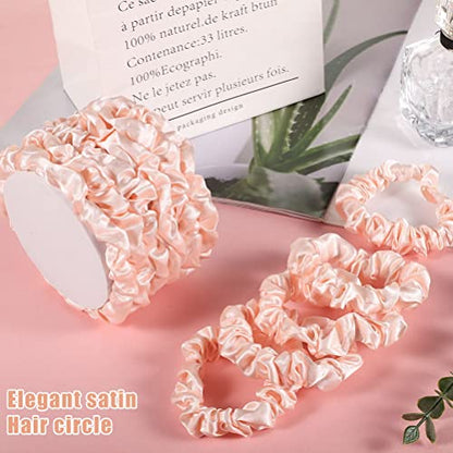 12 Pcs Pink Satin Hair Scrunchies For Women Girls, Elastic Skinny Hair Ties | Soft Satin Fabric, Gentle Hold, Stretchy Elastic, Blush Pink Gifts, For Daily Wear, Sleep, Parties, Gifting - color: 12Pcs Blush