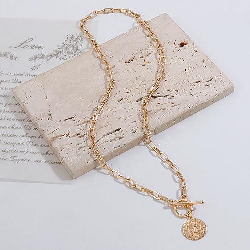 DoreenBeads 18K Gold Sun Moon Star Compass Pendant Necklace | Chunky Toggle Paperclip Chain Necklace with Heart Daisy Bee Charms for Women Girls 20 Inches - color: Sea Turtle