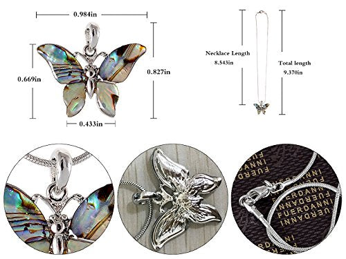 Alilang Silver Tone Abalone Colored Stone Butterfly Insect Wings Pendant Necklace - color: Butterfly