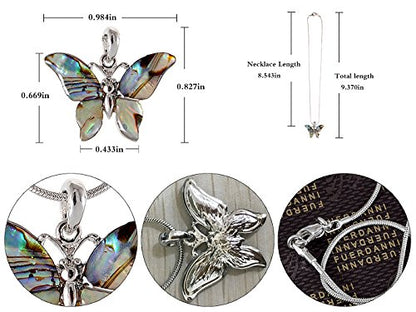 Alilang Silver Tone Abalone Colored Stone Butterfly Insect Wings Pendant Necklace - color: Butterfly