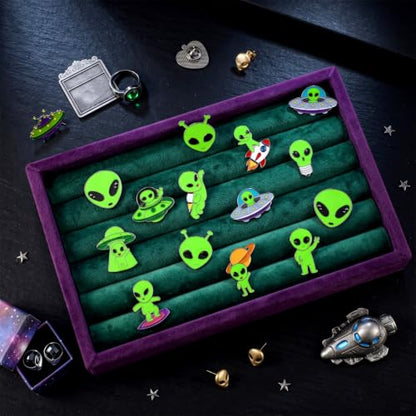 Liliaafar 36 Pieces Halloween Enamel Pins Set Grow in the Dark Halloween Lapel Pins Bulk for Backpacks Clothing Hat Bag Gifts - style: Green Alien