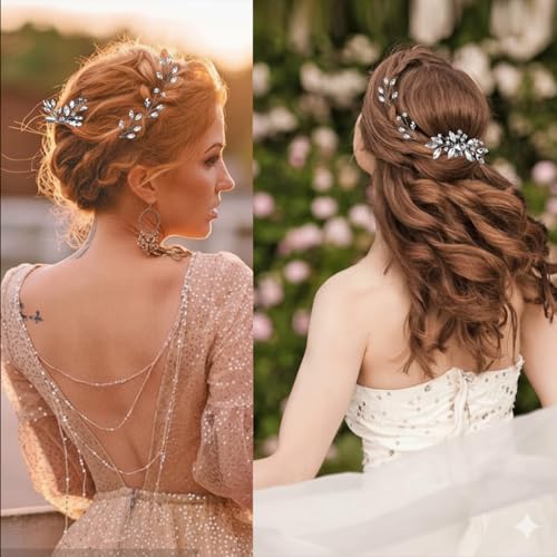 7 Pcs Silver Rhinestone Bridal Hair Pin Clip Sparkly Crystal Wedding Headpieces for Brides Bridesmaids Women Girls(Silver Rhinestone) - color: Silver Rhinestone