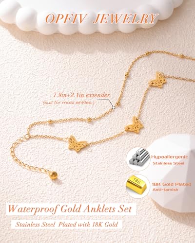 2/3 PCS Gold Anklets for Women Waterproof Boho Starfish, Seashell, Heart & Butterfly Charms Ankle Bracelets Non Tarnish Adjustable Layered Cuban Beaded Foot Chain Beach Jewelry for Summer Vacations - color: Gold Set 6