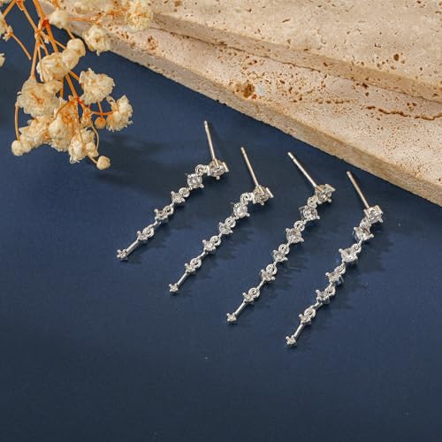 Lunvky 14K Gold Plated Dangle Earrings for Women Dainty Silver Drop Earring Trendy Long Dangling Wedding Bridesmaid Hoop Diamond Crystal Cute Earring Prom Jewelry Birthday Gifts - color: A-2 pair silver