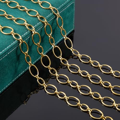UMAOKANG 2 Meters Stainless Steel Oval Chain on Spool Gold Plated Chains for Jewelry Making Men and Women Chain Necklace DIY - color: Oval Gold