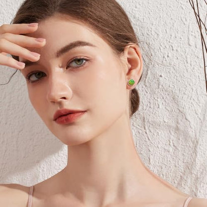 Jiamiaoi 18K White Gold Plated Opal Earrings s925 Sterling Silver Opal Stud Earrings Hypoallergenic Earring Studs For Women Men, 6mm-8mm Options - color: c-green silver, size: 6mm