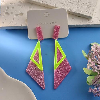 Retro 80s Neon Earrings for Women Acrylic Triangle Neon Dangle Earrings Colorful Geometric Drop Earrings Glow Party Halloween Neon Earrings - color: Pink