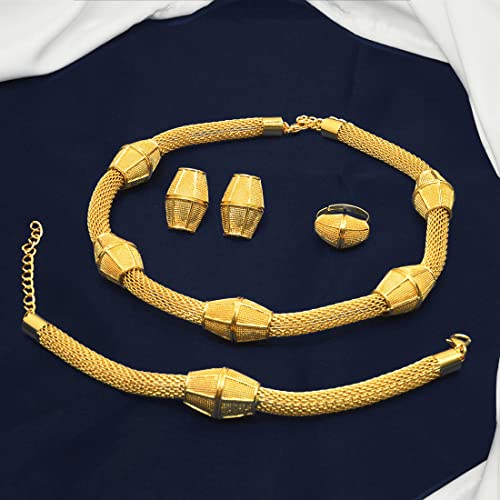 indian Women Jewelry Necklace Set african Dubai Bride Wedding Prom Fashion Jewelry 24K Gold Plated Necklace Bangles Rings Earrings - color: S-202