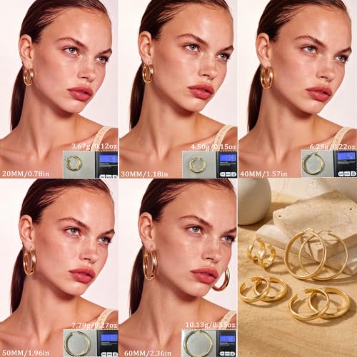 8mm Wide Gold Hoop Earrings for Women Hypoallergenic 925 Sterling Silver post Lightweight Large 14k Chunky Gold Hoop Earrings for Women 20/30/40/50/60mm - color: Gold 50mm