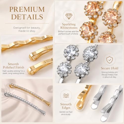 20 Pcs Decorative Bobby Pins Set Rhinestone Bobby Pins | Shiny Fancy Small Hair Clips,Diamond Crystal Hair Barrette,for Women Girls,Wedding,Prom,Party,BridalAccessories
