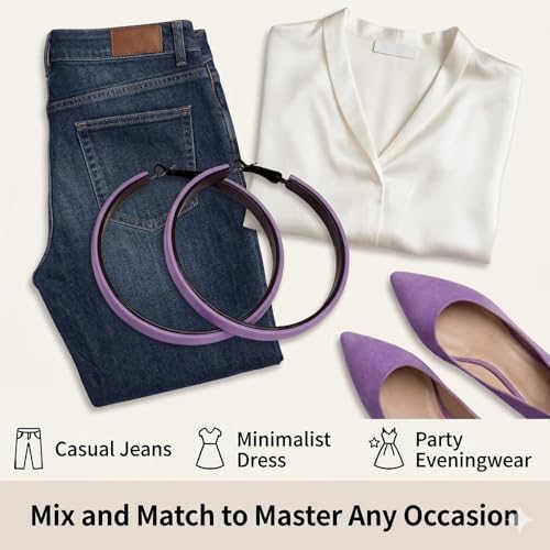 Hoop Earrings for Women Leather Hoop Earrings-Medium/Large Hoops-Lightweight hoop - color: Purple
