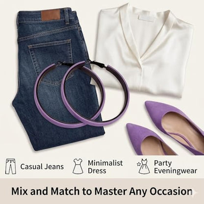 Hoop Earrings for Women Leather Hoop Earrings-Medium/Large Hoops-Lightweight hoop - color: Purple