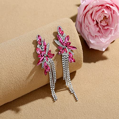 Marquise Crystal Bridal Chandelier Dangle Drop Earrings Ladies Gifts in Silver/Gold Tone - color: rose