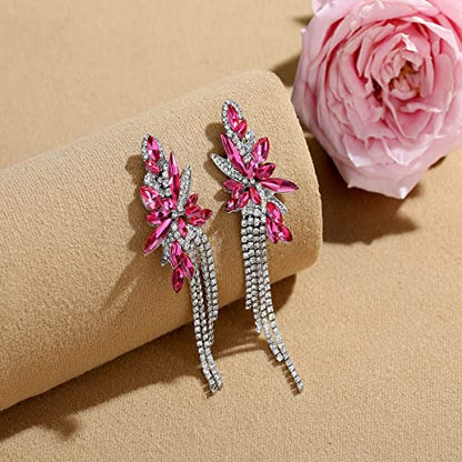 Marquise Crystal Bridal Chandelier Dangle Drop Earrings Ladies Gifts in Silver/Gold Tone - color: rose