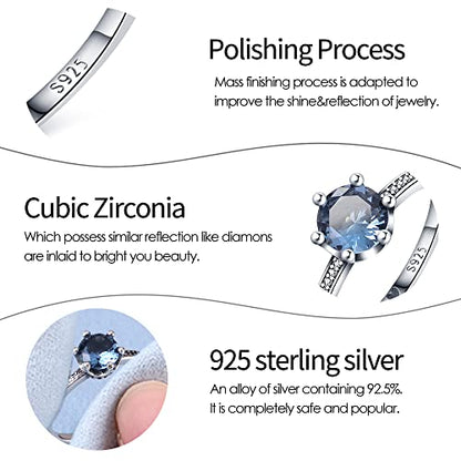 KUNSIR 925 Silver Cubic Zirconia Ring Size 7-9 Wedding Band Sterling Silver Eternity Ring Modern Style - style: Blue gem glittering crown Ring