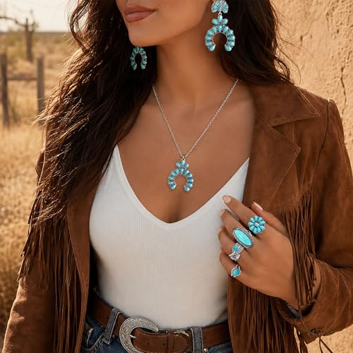 Western Turquoise Jewelry Set for Women | Necklace Earrings Bracelet Set for Cowgirl Party Country Concert Outfit