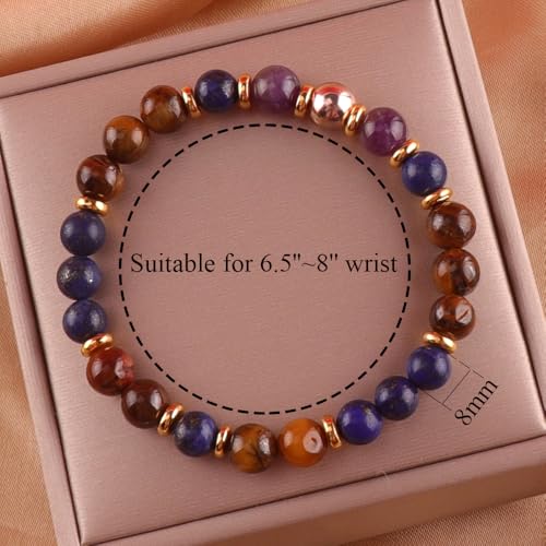 KSQS Healing Stone Bead Bracelet for Women, Natural Gemstones Balance Protection Bracelet, Spiritual Crystal Beads Bracelet Anxiety Relief with Meaning Card - color: Anxiety