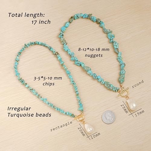 18k Gold Plated Chain Link Necklace for Women, Baroque Pearl/Compass Pendant Necklace - color: Turquoise Baroque small