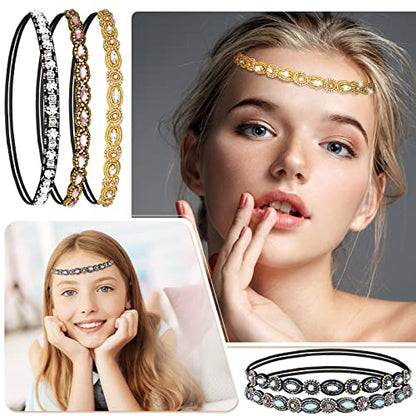 Jutom 6 Pack Rhinestone Beaded Headbands for Women, Elastic Rhinestone Hairbands Hair Accessories, Stretchy Fashionable Crystal Hairbands for Back to School Prom, Women Girls Birthday Gift