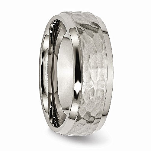 Sonia Jewels Titanium 8mm Beveled Edge, Hammered and Polished Wedding Band
