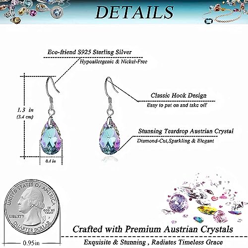 Austrian Crystal Teardrop Drop Earrings for Women, French Hook | 925 Sterling Silver Hook, Crystal Dangle Earrings, Sparkly Teardrop Stone, Lightweight Feel, Day-To-Evening Wear - color: Vitrail Light