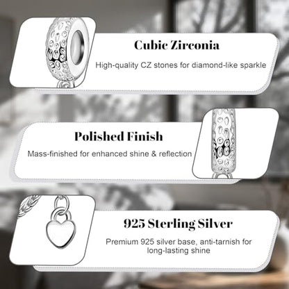 LaMenars 925 Sterling Silver Charms for Pandora Bracelets & Necklaces | Bead Charms Birthday Holiday Jewelry Gifts For Women - color: Heart Safety Chain