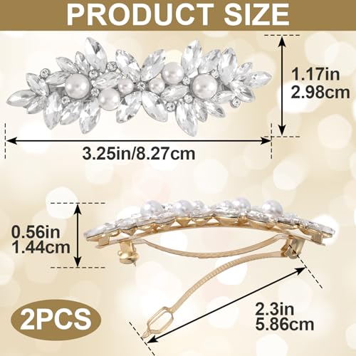 Joez Wonderful 2 Pcs Rhinestone Hair Clips, Pearl Bridal Hair Accessories for Women, Sparkly Crystal Hair Pins, Fancy Flower Hair Barrettes for Wedding, Bride (Gold, Silver) - color: Pearl (Gold, Silver)