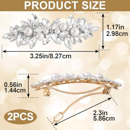 Joez Wonderful 2 Pcs Rhinestone Hair Clips, Pearl Bridal Hair Accessories for Women, Sparkly Crystal Hair Pins, Fancy Flower Hair Barrettes for Wedding, Bride (Gold, Silver) - color: Pearl (Gold, Silver)